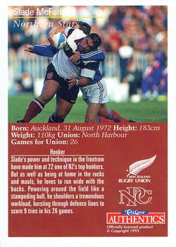1995 Card Crazy Authentics Rugby Union NPC Superstars #1 Slade McFarland Back